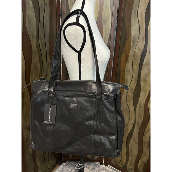 NWT Spikes and Sparrow black leather laptop bag - Picture 1 of 12